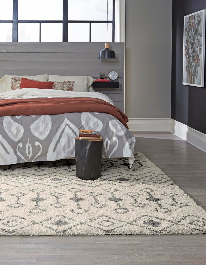 Berber Lattice Shag Collection Area Rug - Atlas (Ivory) Square Ivory lifestyle 0