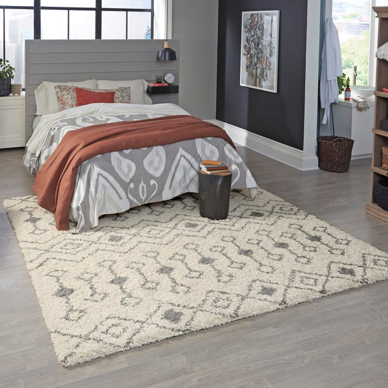 Berber Lattice Shag Collection Area Rug - Atlas (Ivory) Square Ivory lifestyle 14