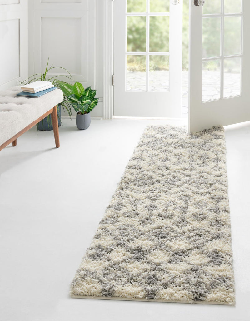 Berber Lattice Shag Collection Area Rug - Atlas (Ivory) Runner Ivory lifestyle 0