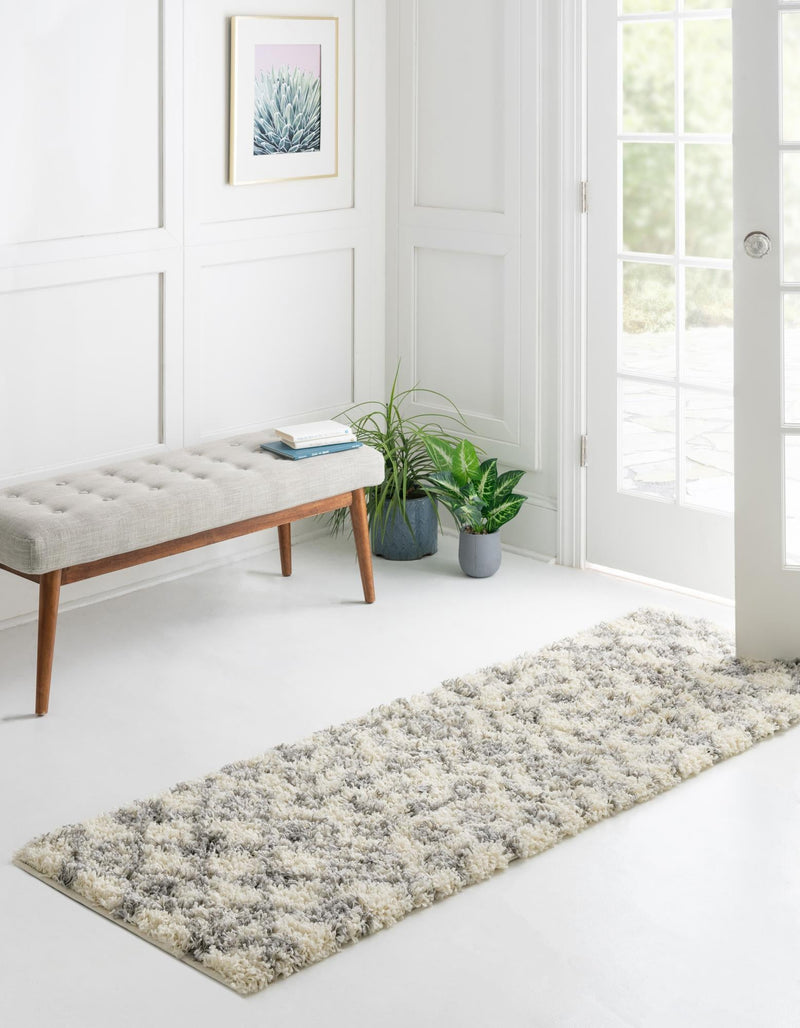Berber Lattice Shag Collection Area Rug - Atlas (Ivory) Runner Ivory lifestyle 2