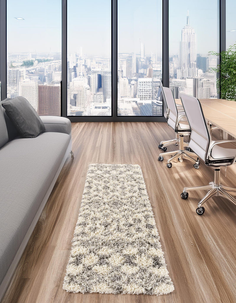 Berber Lattice Shag Collection Area Rug - Atlas (Ivory) Runner Ivory lifestyle 24