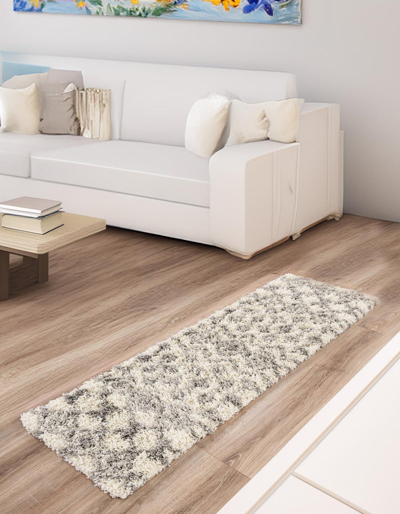Berber Lattice Shag Collection Area Rug - Atlas (Ivory) Runner Ivory lifestyle 27