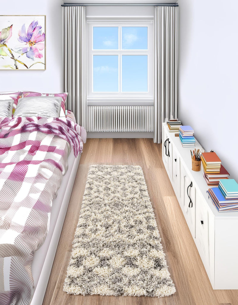 Berber Lattice Shag Collection Area Rug - Atlas (Ivory) Runner Ivory lifestyle 33