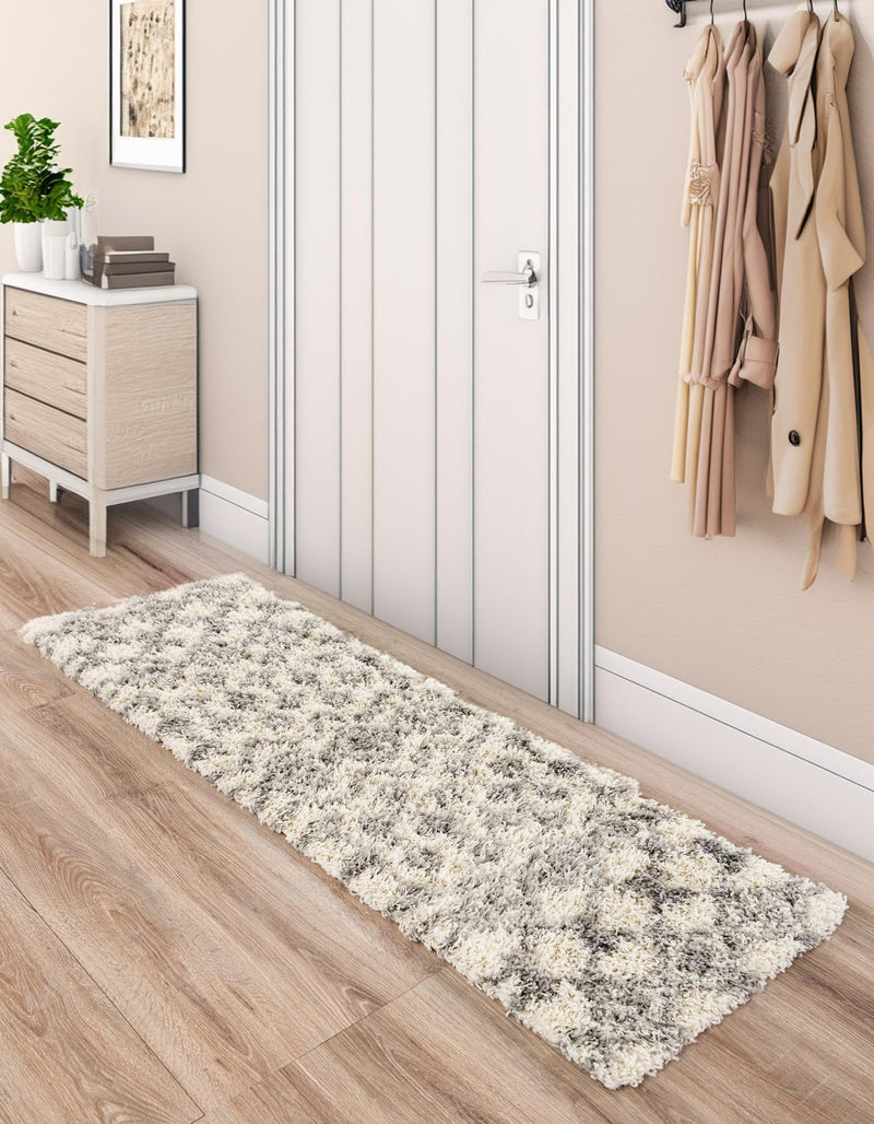 Berber Lattice Shag Collection Area Rug - Atlas (Ivory) Runner Ivory lifestyle 36