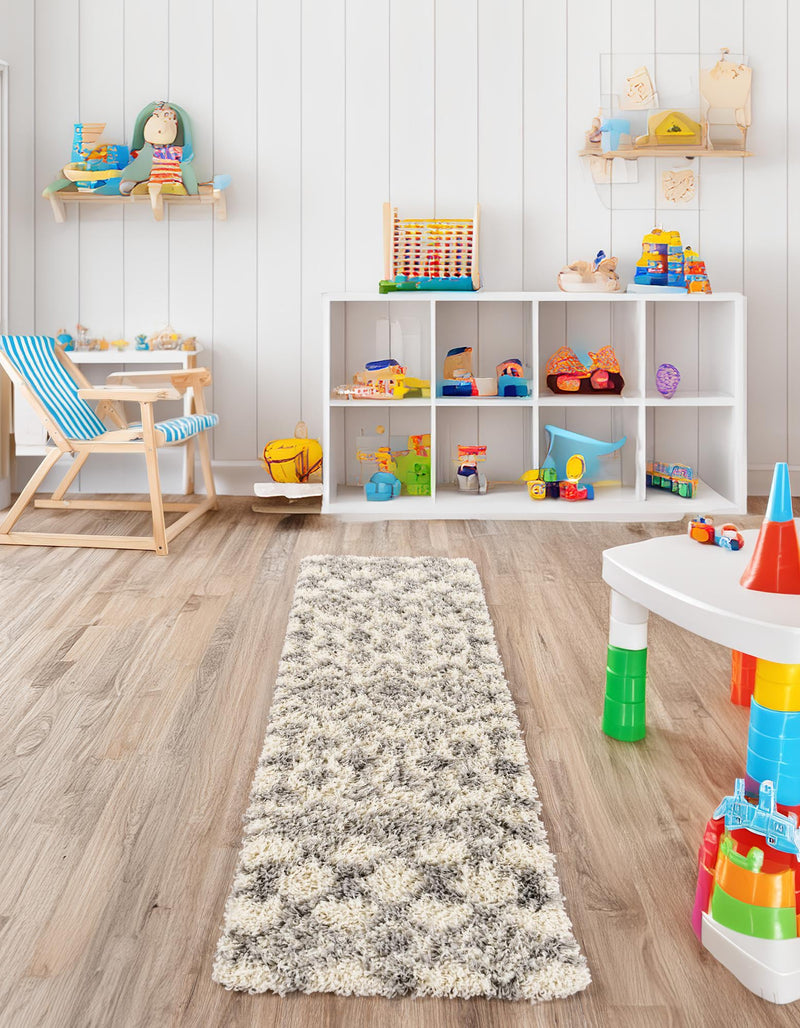 Berber Lattice Shag Collection Area Rug - Atlas (Ivory) Runner Ivory lifestyle 42