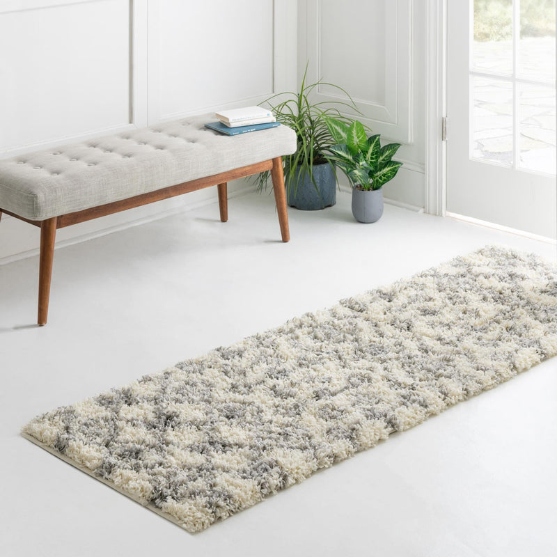 Berber Lattice Shag Collection Area Rug - Atlas (Ivory) Runner Ivory lifestyle 14