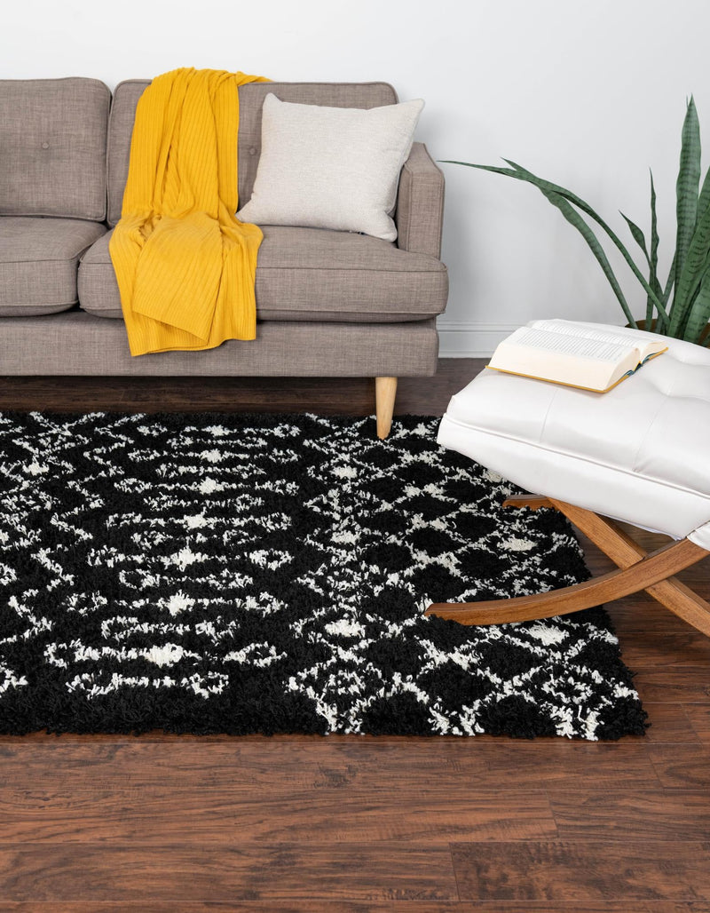 Berber Lattice Shag Collection Area Rug - Atlas (Black and White) Rectangle Black and White lifestyle 0