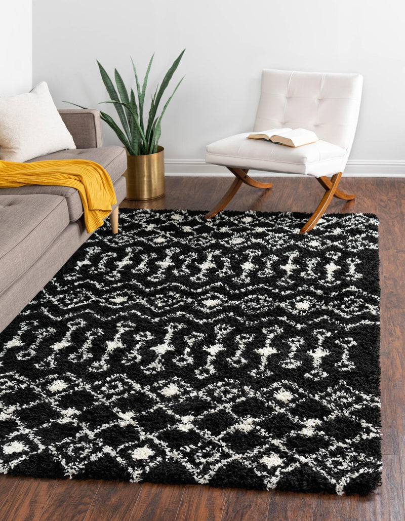 Berber Lattice Shag Collection Area Rug - Atlas (Black and White) Rectangle Black and White lifestyle 2