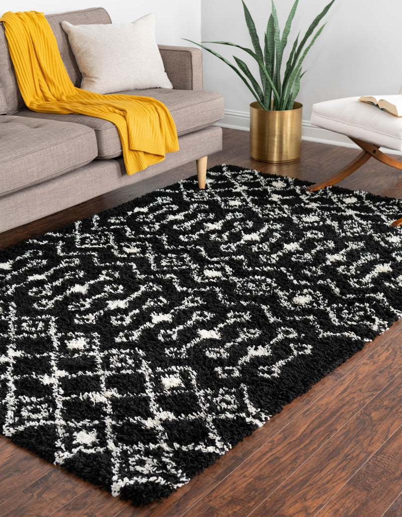 Berber Lattice Shag Collection Area Rug - Atlas (Black and White) Rectangle Black and White lifestyle 3