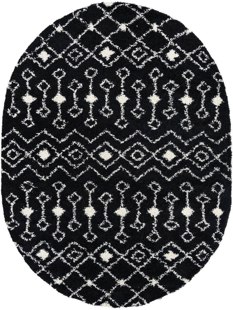 Berber Lattice Shag Collection Area Rug - Atlas (Black and White) Oval Black and White Main