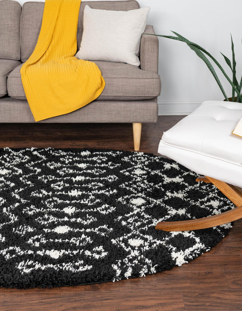Berber Lattice Shag Collection Area Rug - Atlas (Black and White) Oval Black and White lifestyle 0