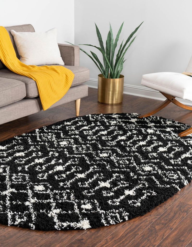Berber Lattice Shag Collection Area Rug - Atlas (Black and White) Oval Black and White lifestyle 3