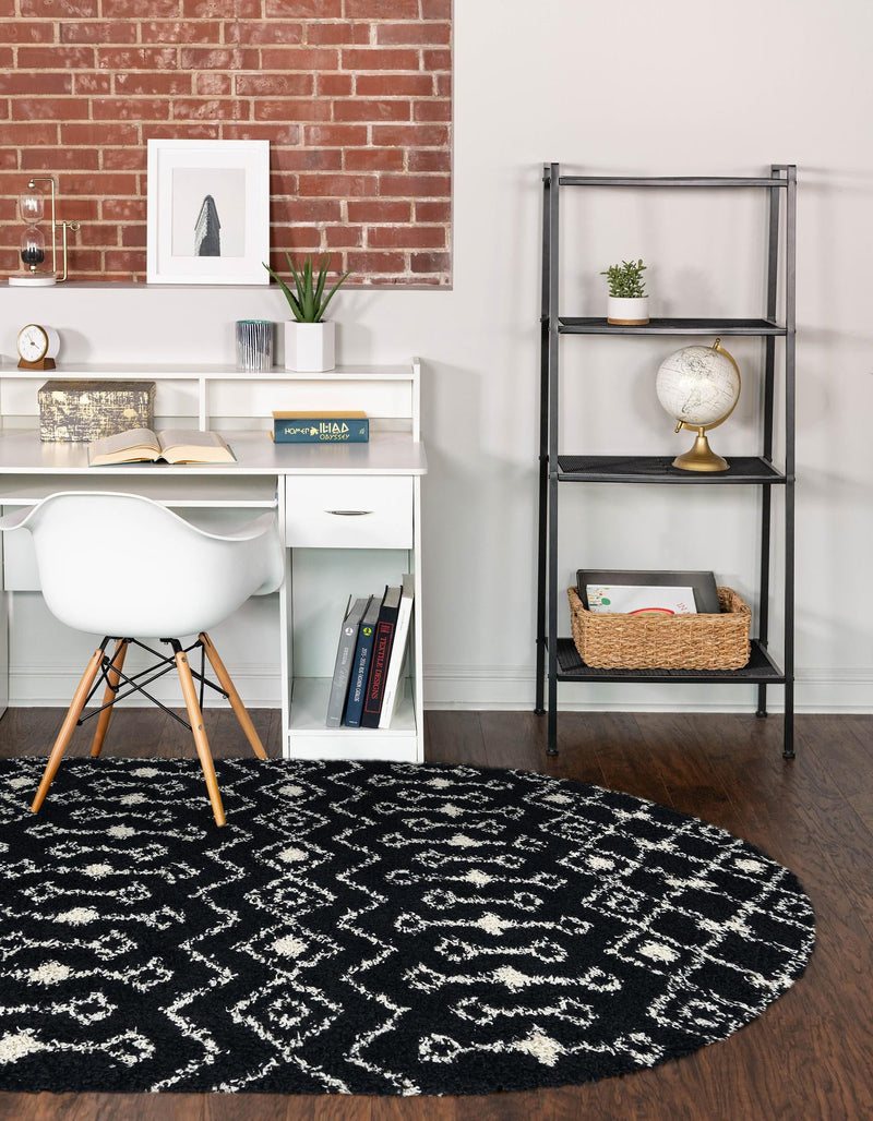 Berber Lattice Shag Collection Area Rug - Atlas (Black and White) Oval Black and White lifestyle 22