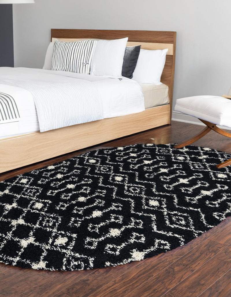 Berber Lattice Shag Collection Area Rug - Atlas (Black and White) Oval Black and White lifestyle 26