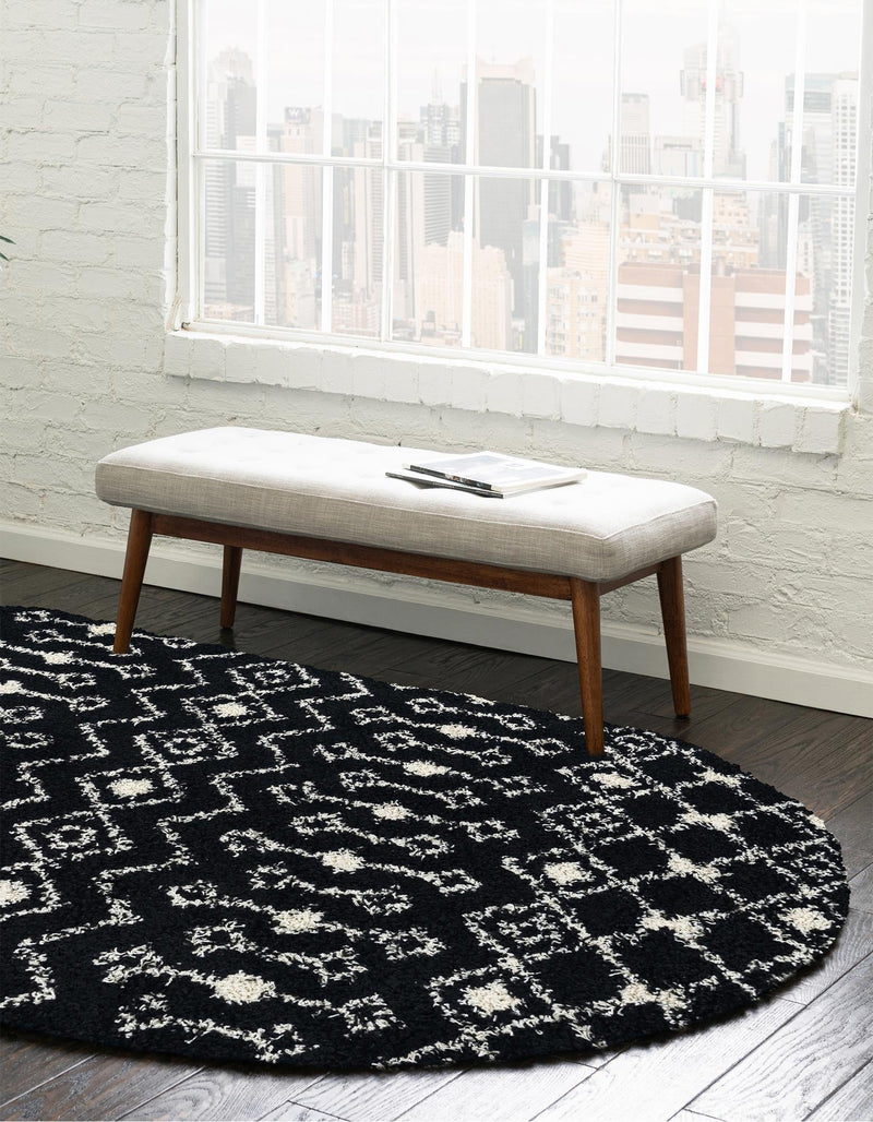 Berber Lattice Shag Collection Area Rug - Atlas (Black and White) Oval Black and White lifestyle 27