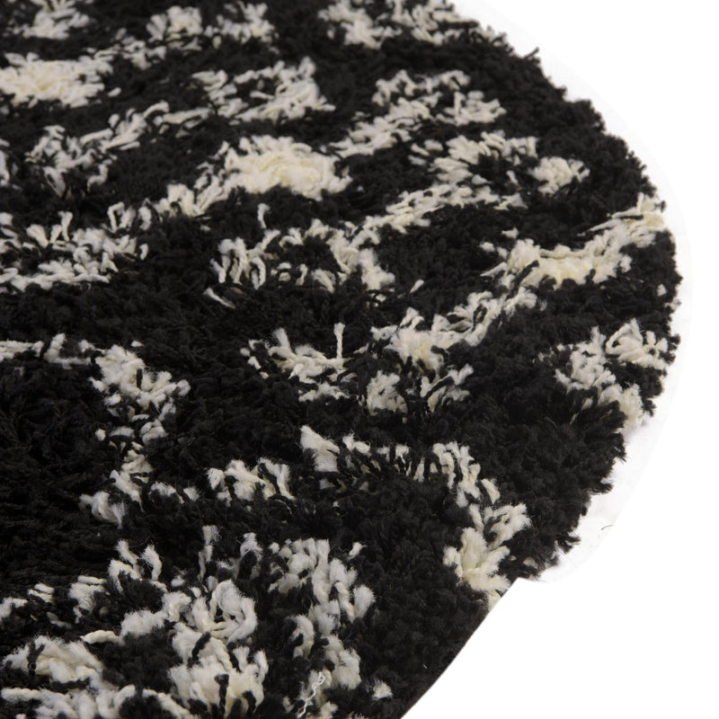 Berber Lattice Shag Collection Area Rug - Atlas (Black and White) Round Black and White lifestyle 5