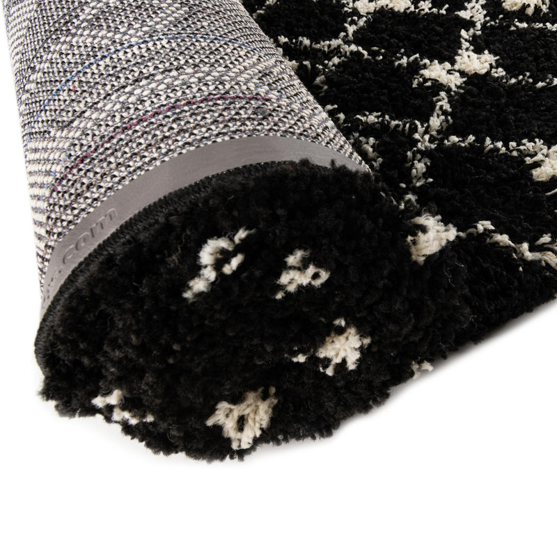 Berber Lattice Shag Collection Area Rug - Atlas (Black and White) Round Black and White lifestyle 10