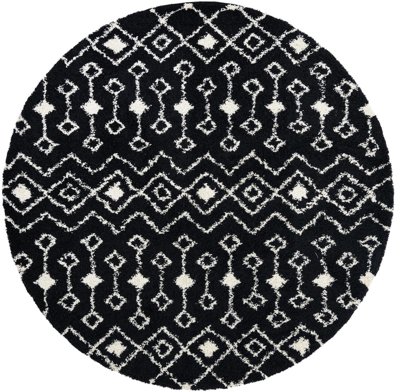 Berber Lattice Shag Collection Area Rug - Atlas (Black and White) Round Black and White Main