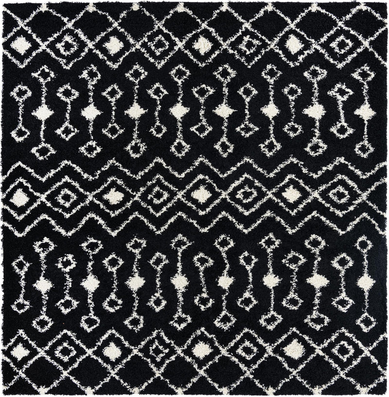 Berber Lattice Shag Collection Area Rug - Atlas (Black and White) Square Black and White Main