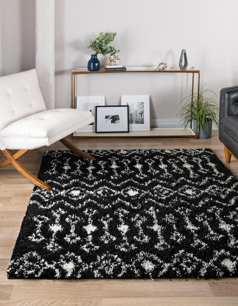 Berber Lattice Shag Collection Area Rug - Atlas (Black and White) Square Black and White lifestyle 0