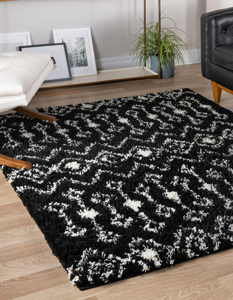 Berber Lattice Shag Collection Area Rug - Atlas (Black and White) Square Black and White lifestyle 2