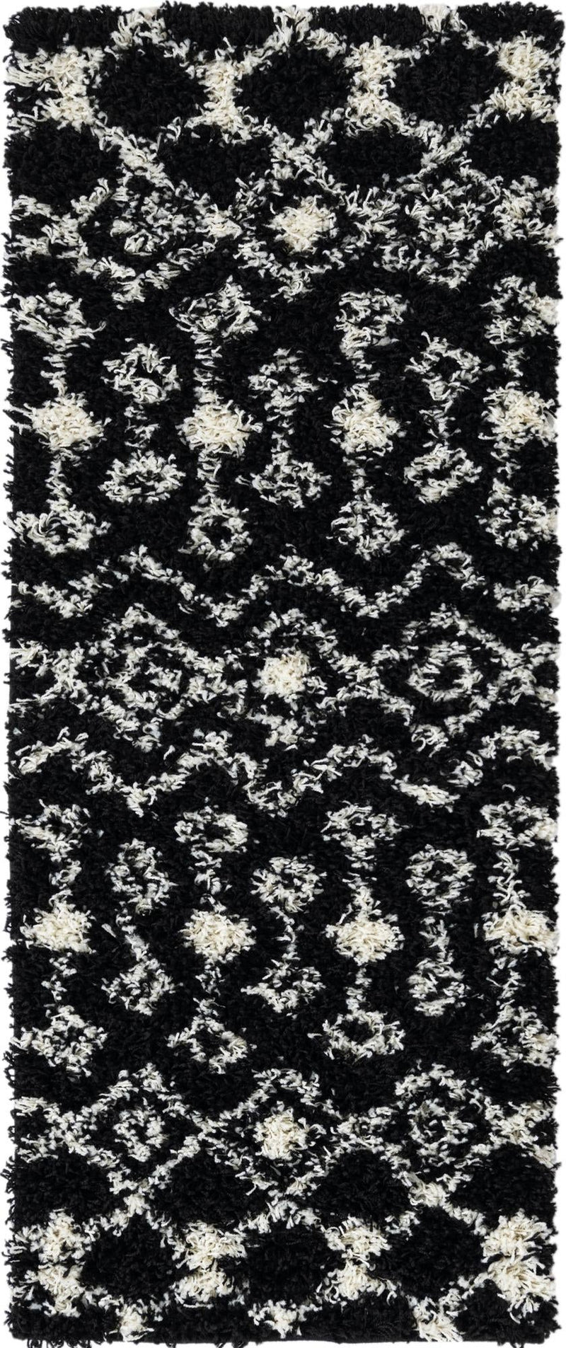 Berber Lattice Shag Collection Area Rug - Atlas (Black and White) Runner Black and White Main