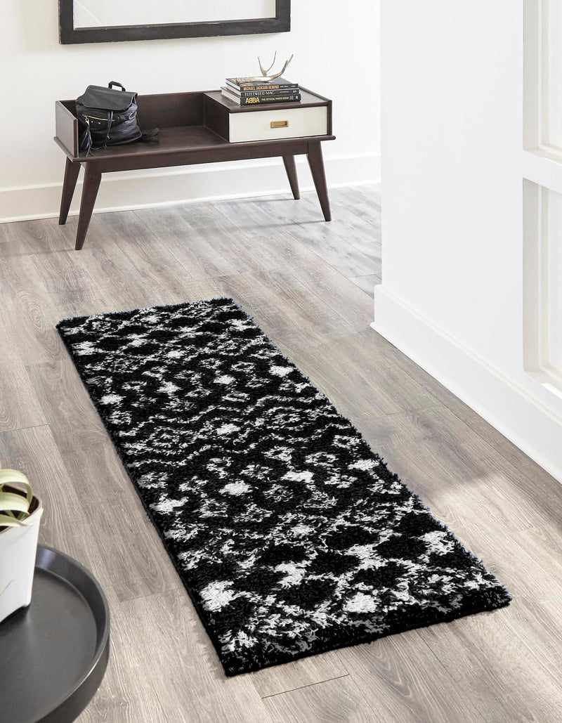 Berber Lattice Shag Collection Area Rug - Atlas (Black and White) Runner Black and White lifestyle 0