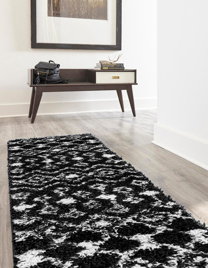 Berber Lattice Shag Collection Area Rug - Atlas (Black and White) Runner Black and White lifestyle 2