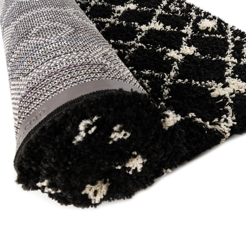 Berber Lattice Shag Collection Area Rug - Atlas (Black and White) Runner Black and White lifestyle 10