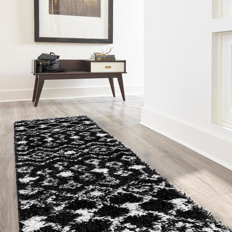 Berber Lattice Shag Collection Area Rug - Atlas (Black and White) Runner Black and White lifestyle 14