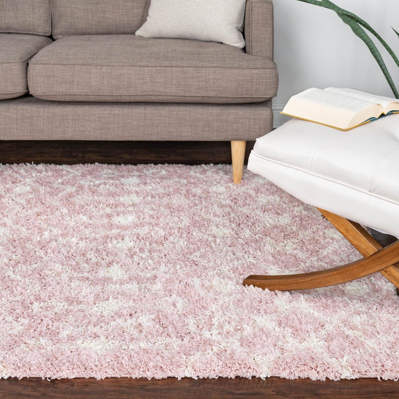 Berber Lattice Shag Collection Area Rug - Atlas (Light Pink) Rectangle Light Pink lifestyle 14