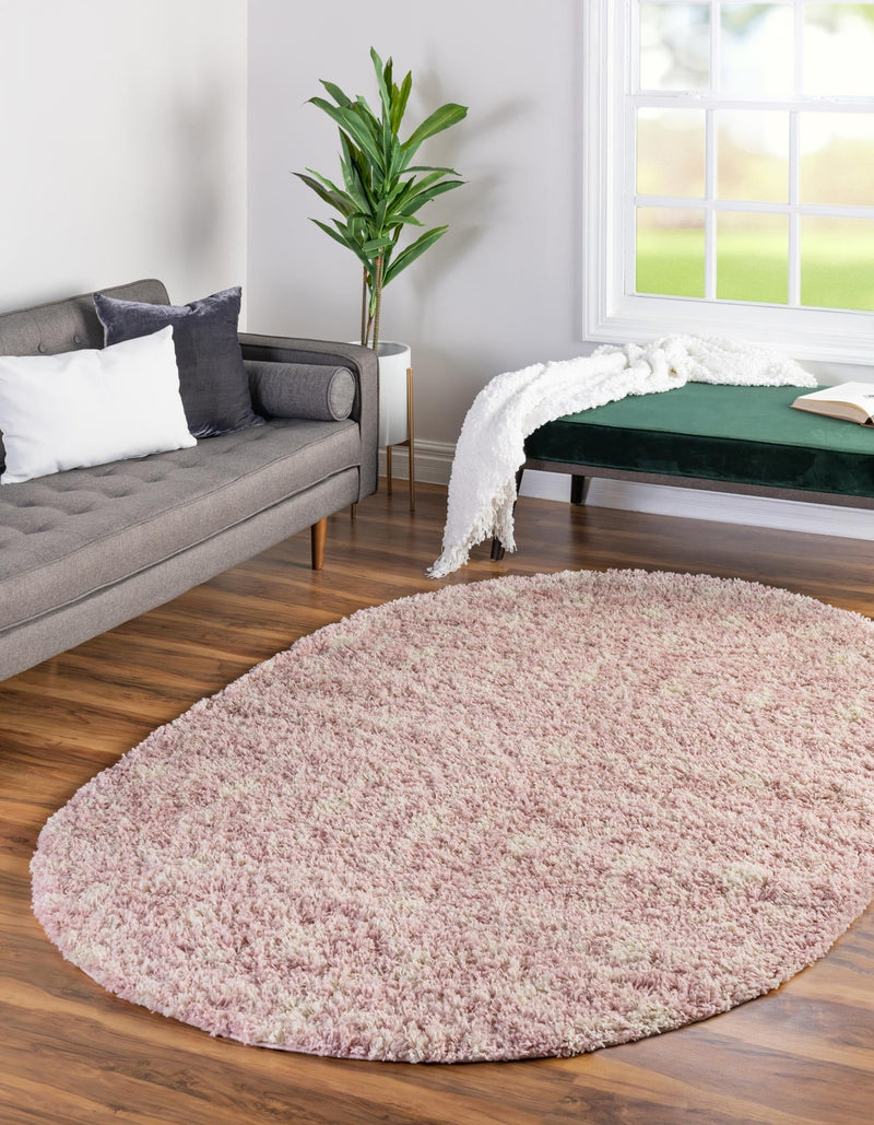 Berber Lattice Shag Collection Area Rug - Atlas (Light Pink) Oval Light Pink lifestyle 0