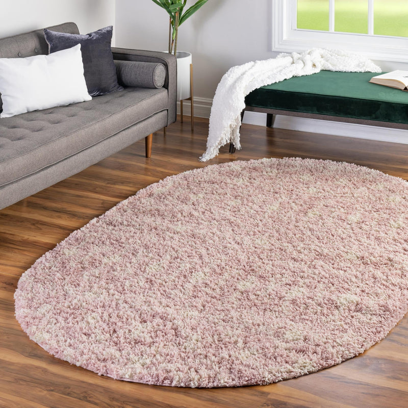 Berber Lattice Shag Collection Area Rug - Atlas (Light Pink) Oval Light Pink lifestyle 15