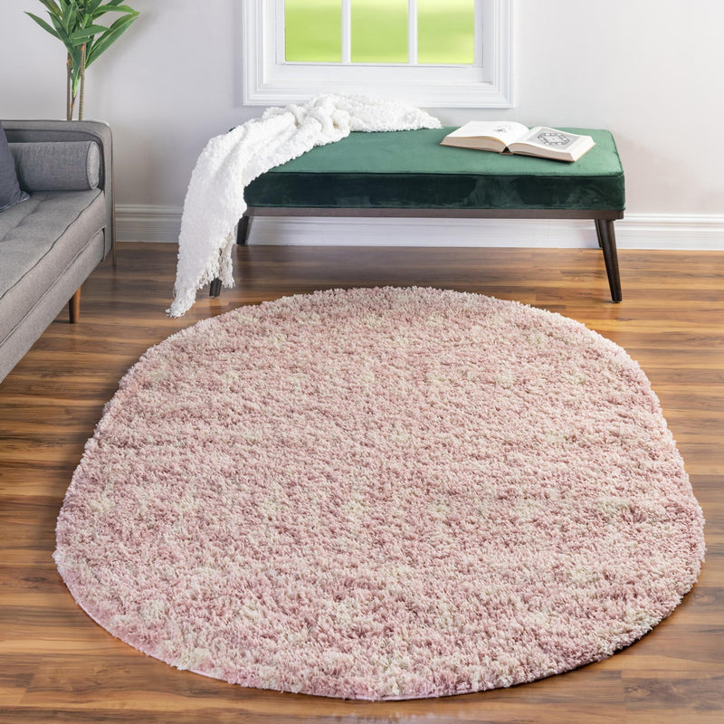 Berber Lattice Shag Collection Area Rug - Atlas (Light Pink) Oval Light Pink lifestyle 16