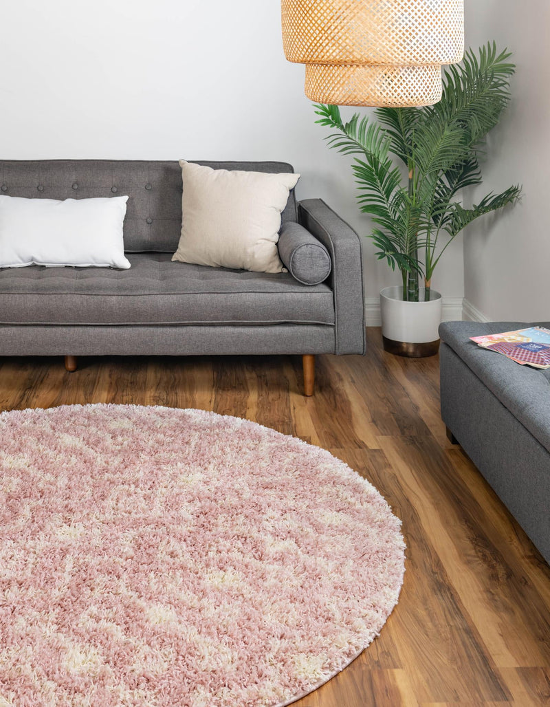 Berber Lattice Shag Collection Area Rug - Atlas (Light Pink) Round Light Pink lifestyle 2