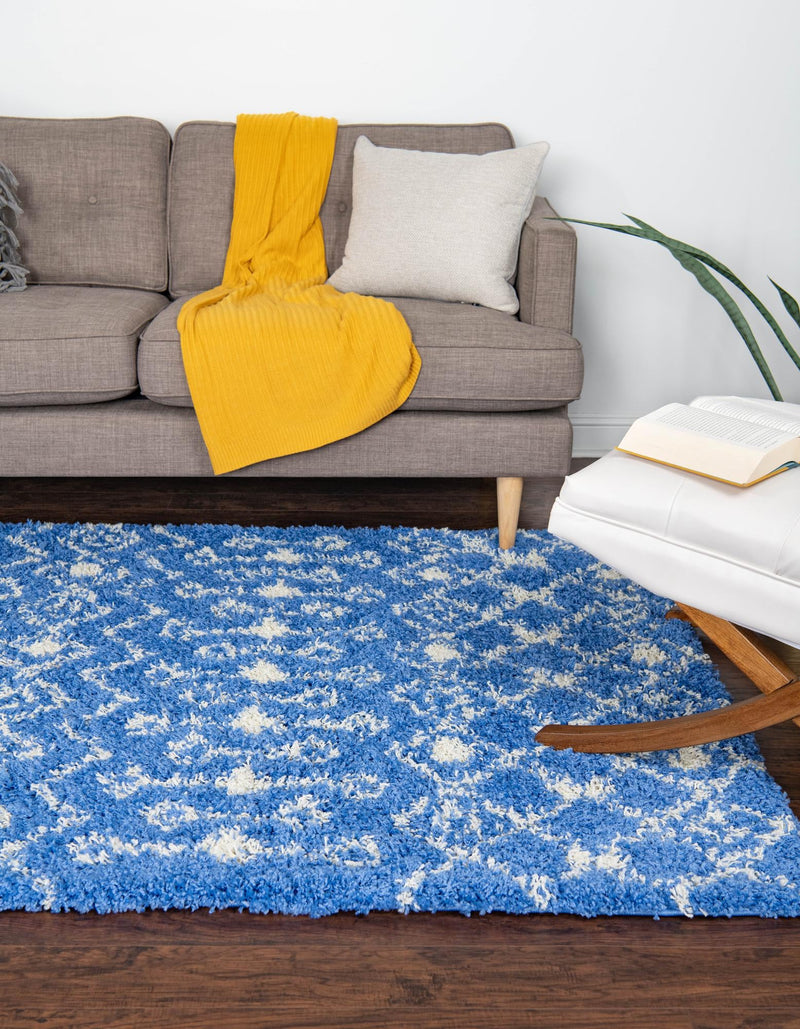 Berber Lattice Shag Collection Area Rug - Atlas (Periwinkle Blue) Rectangle Periwinkle Blue lifestyle 0