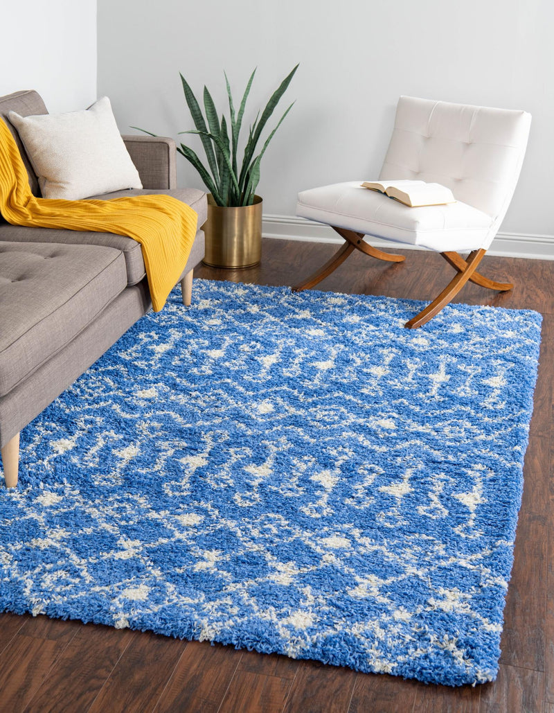 Berber Lattice Shag Collection Area Rug - Atlas (Periwinkle Blue) Rectangle Periwinkle Blue lifestyle 2