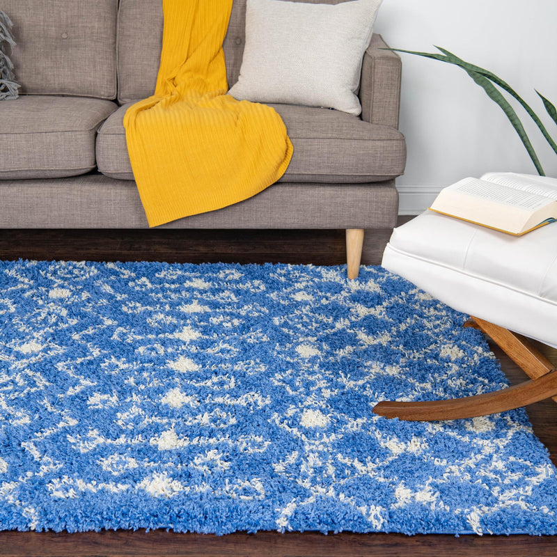 Berber Lattice Shag Collection Area Rug - Atlas (Periwinkle Blue) Rectangle Periwinkle Blue lifestyle 14