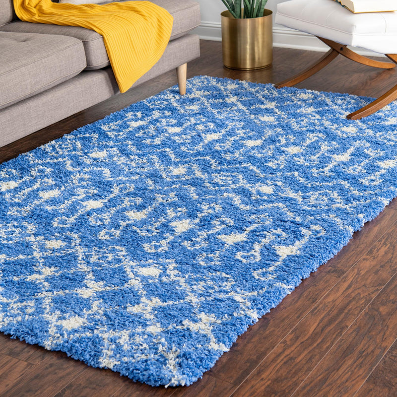 Berber Lattice Shag Collection Area Rug - Atlas (Periwinkle Blue) Rectangle Periwinkle Blue lifestyle 16