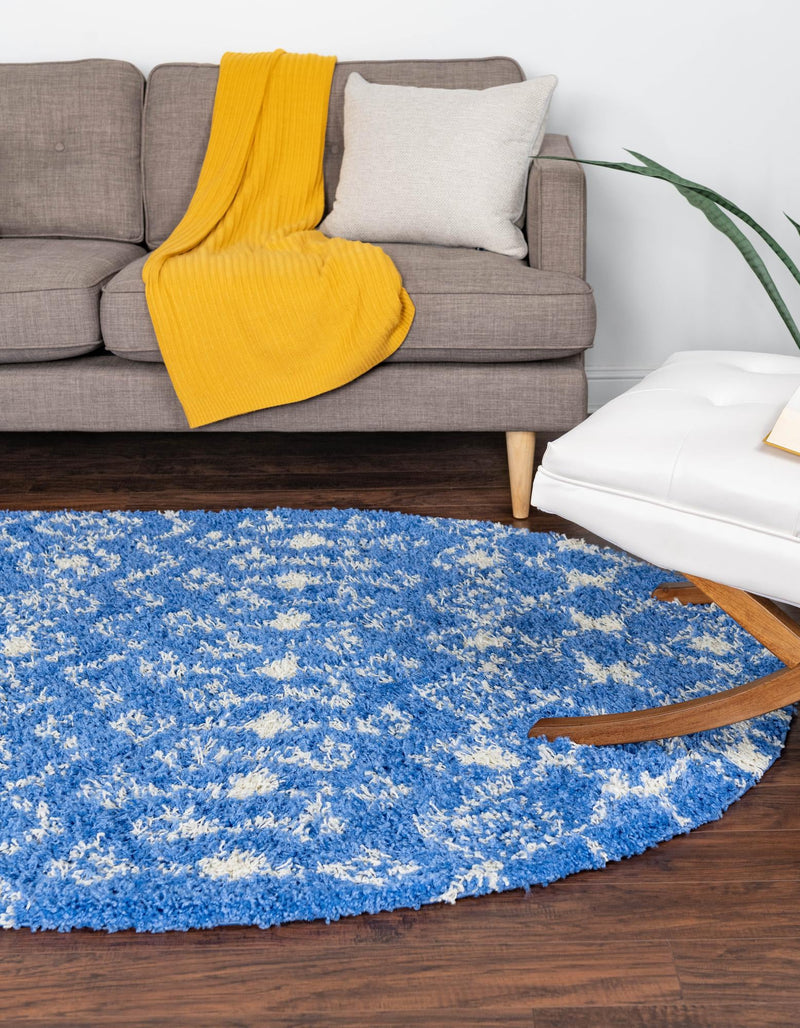 Berber Lattice Shag Collection Area Rug - Atlas (Periwinkle Blue) Oval Periwinkle Blue lifestyle 1