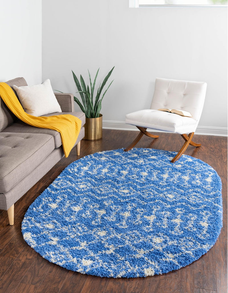Berber Lattice Shag Collection Area Rug - Atlas (Periwinkle Blue) Oval Periwinkle Blue lifestyle 2