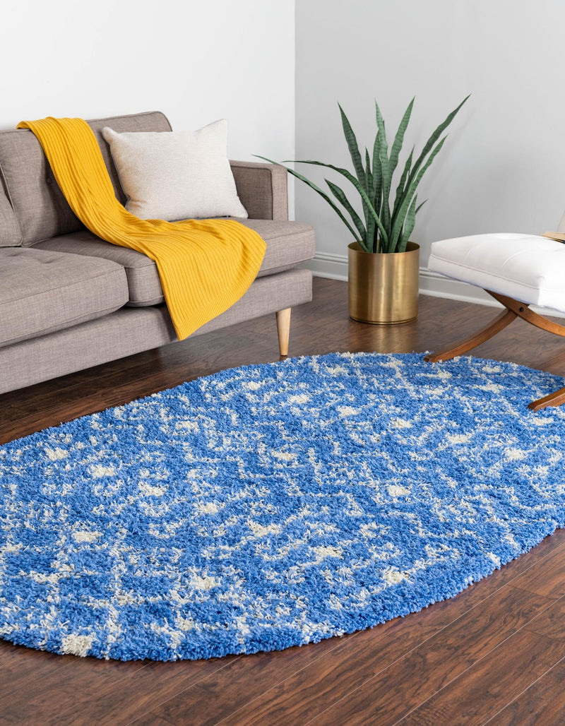 Berber Lattice Shag Collection Area Rug - Atlas (Periwinkle Blue) Oval Periwinkle Blue lifestyle 3