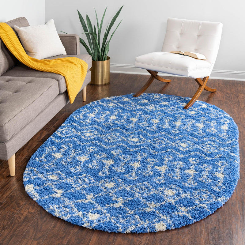 Berber Lattice Shag Collection Area Rug - Atlas (Periwinkle Blue) Oval Periwinkle Blue lifestyle 15