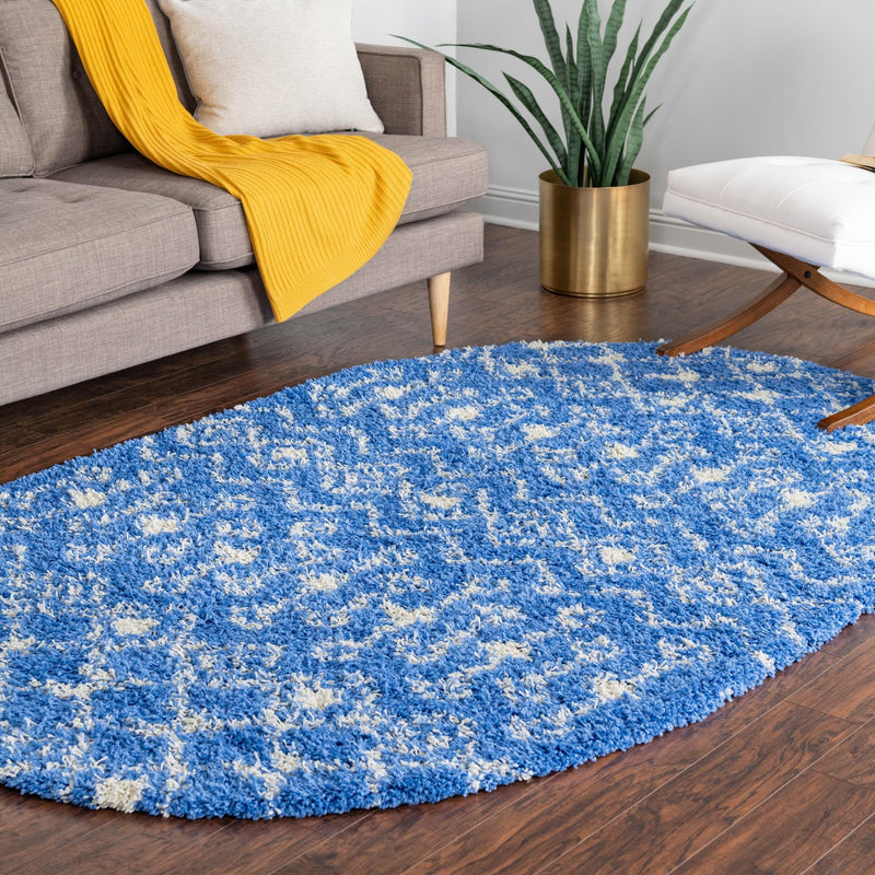 Berber Lattice Shag Collection Area Rug - Atlas (Periwinkle Blue) Oval Periwinkle Blue lifestyle 16