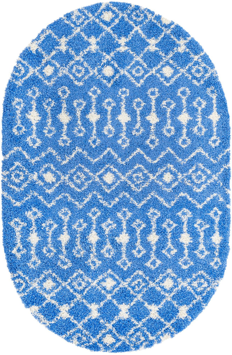 Berber Lattice Shag Collection Area Rug - Atlas (Periwinkle Blue) Oval Periwinkle Blue Main