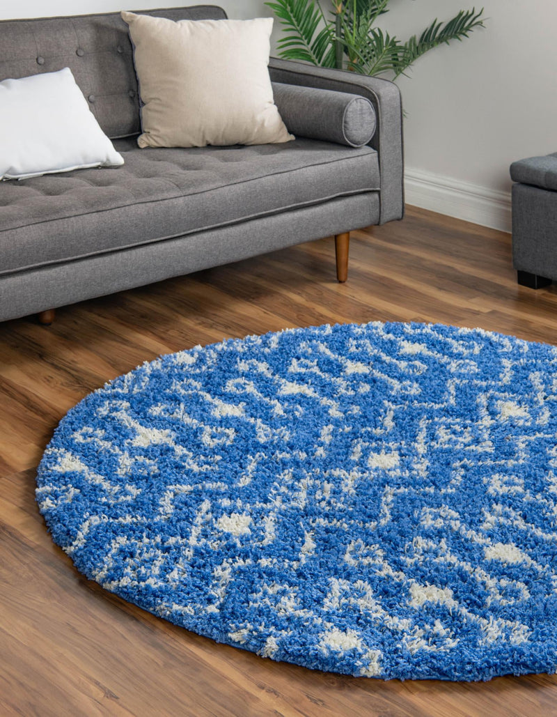 Berber Lattice Shag Collection Area Rug - Atlas (Periwinkle Blue) Round Periwinkle Blue lifestyle 0