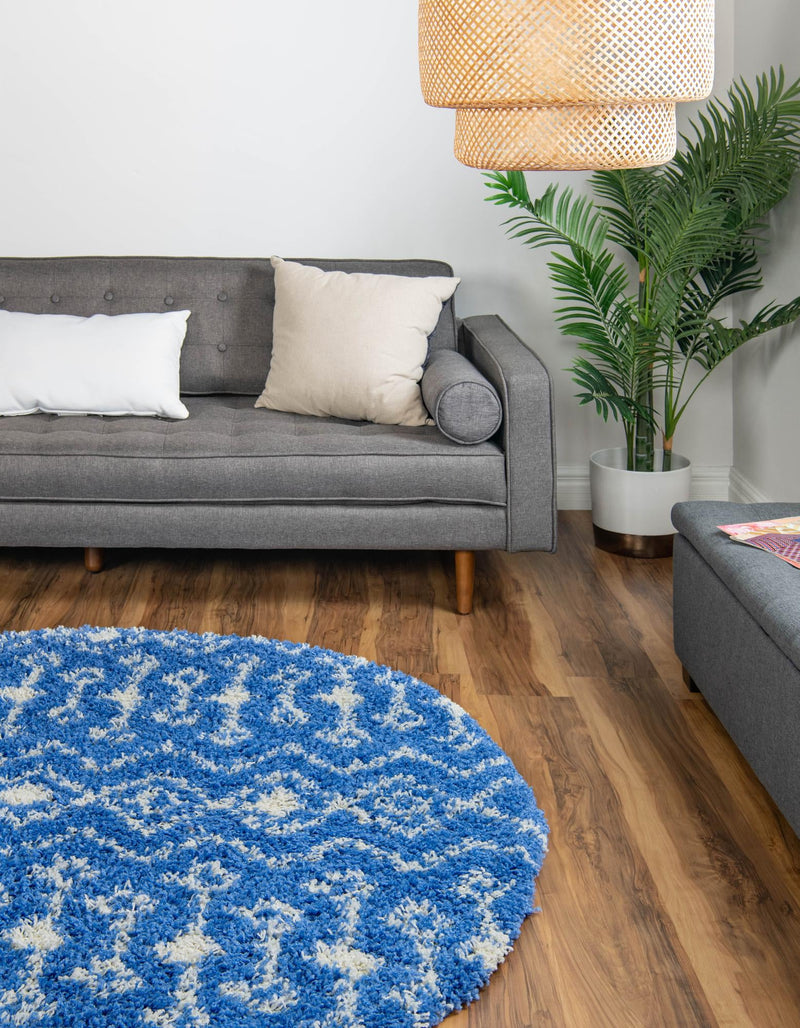 Berber Lattice Shag Collection Area Rug - Atlas (Periwinkle Blue) Round Periwinkle Blue lifestyle 4