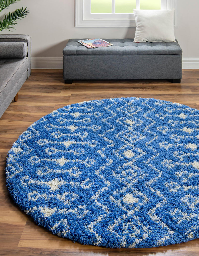 Berber Lattice Shag Collection Area Rug - Atlas (Periwinkle Blue) Round Periwinkle Blue lifestyle 5