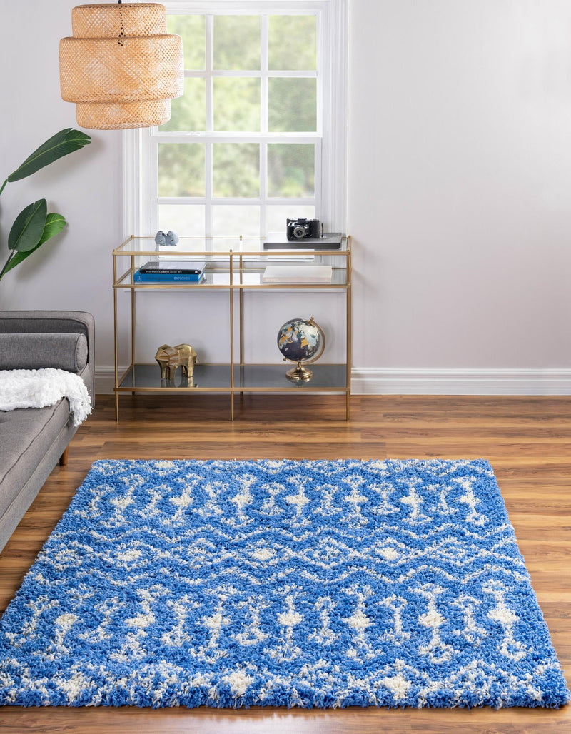 Berber Lattice Shag Collection Area Rug - Atlas (Periwinkle Blue) Square Periwinkle Blue lifestyle 0