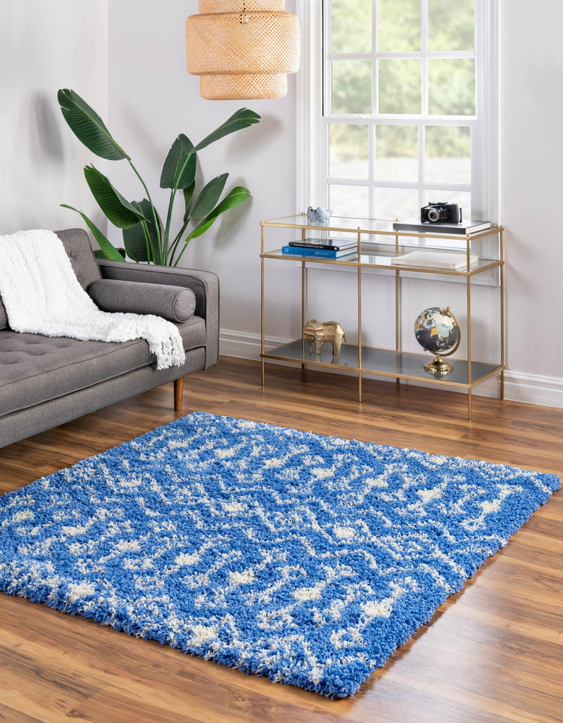Berber Lattice Shag Collection Area Rug - Atlas (Periwinkle Blue) Square Periwinkle Blue lifestyle 2